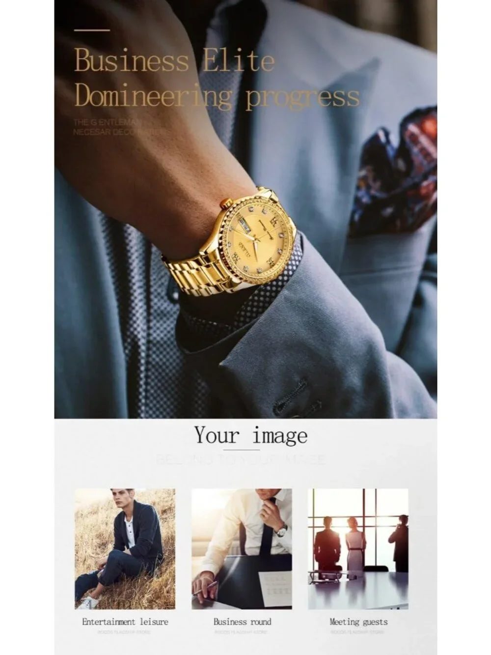 Men's All Gold Diamond Stainless Steel Waterproof Luminous Luxury Analog Watch